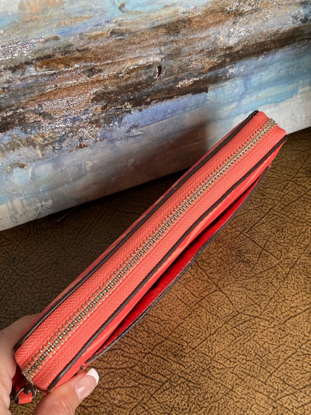 Coach Zebra Striped Coral Pink Full Zip Continental Wallet - Picture 12 of 13